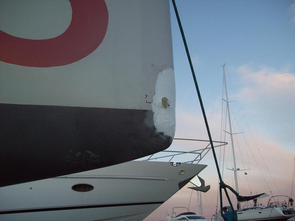 The bow is repaired - Mini Transat 2013 © Diane Reid http://www.onegirlsoceanchallenge.com/